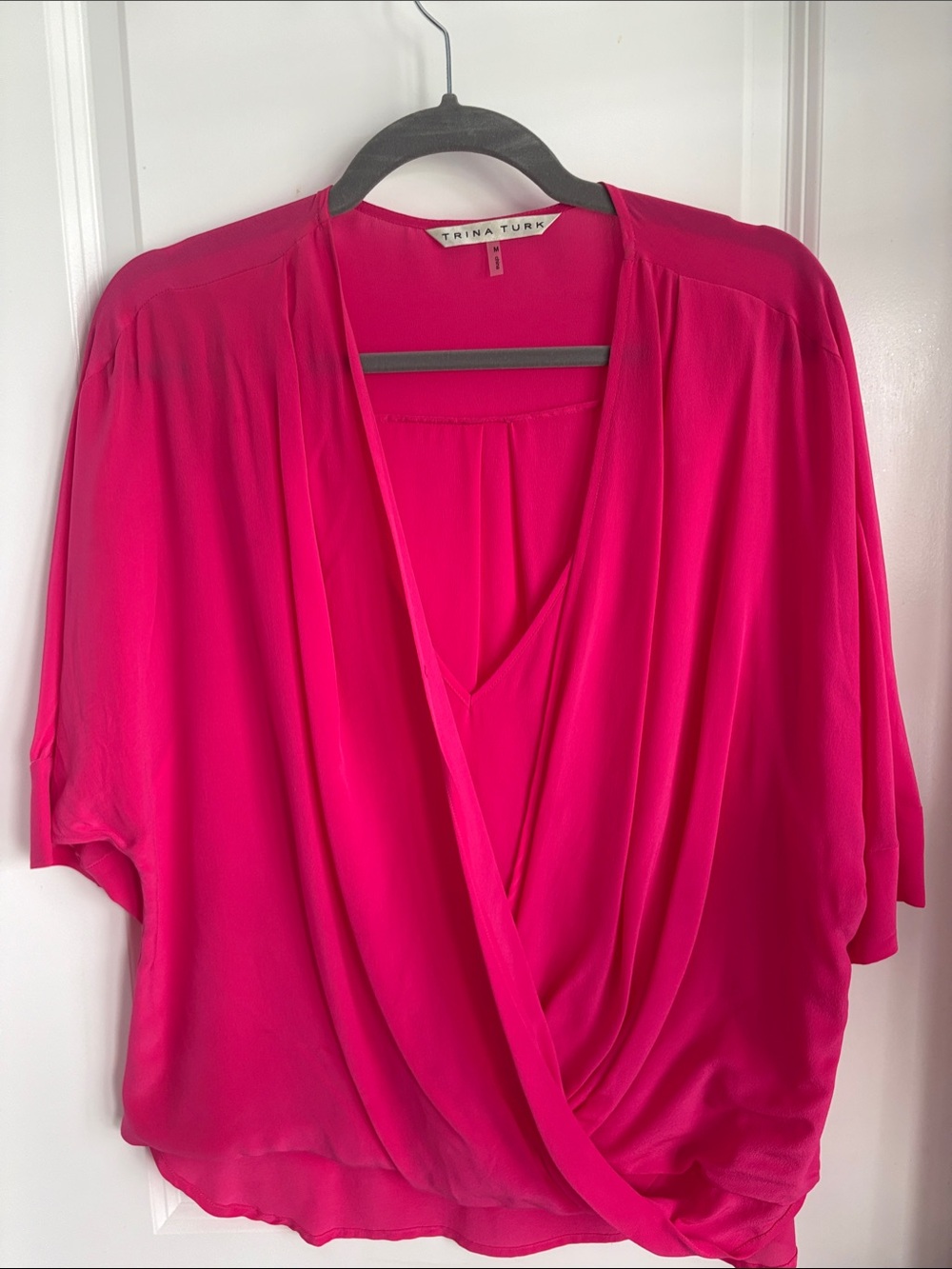 Trina Turk Hot Pink Draped Faux-Wrap Blouse